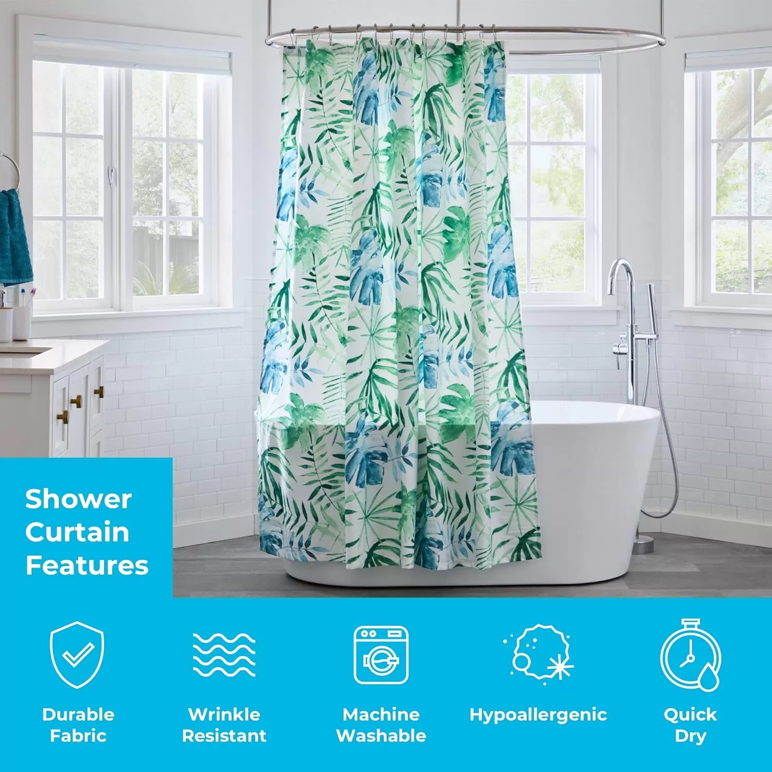 imageLinenspa Blue Herringbone Shower Curtain Water Resistant Wrinkle Resistant Machine Washable Polyester Shower Curtain  Dorm Room Essentials 72 x 72Green Leaves