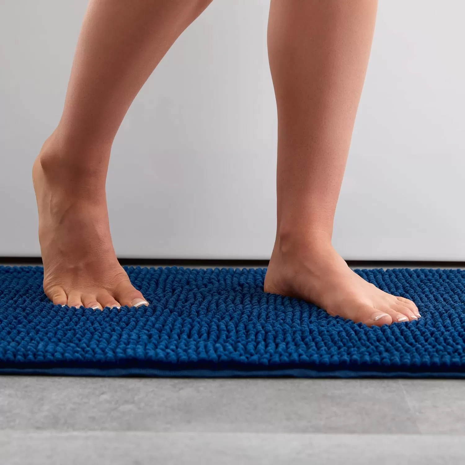 imageLinenspa Chenille Bath Mat 1 Piece Non Slip Water Absorbent Fast Drying Machine Washable Bath Rug For Bathroom  Dorm Room EssentialsNavy