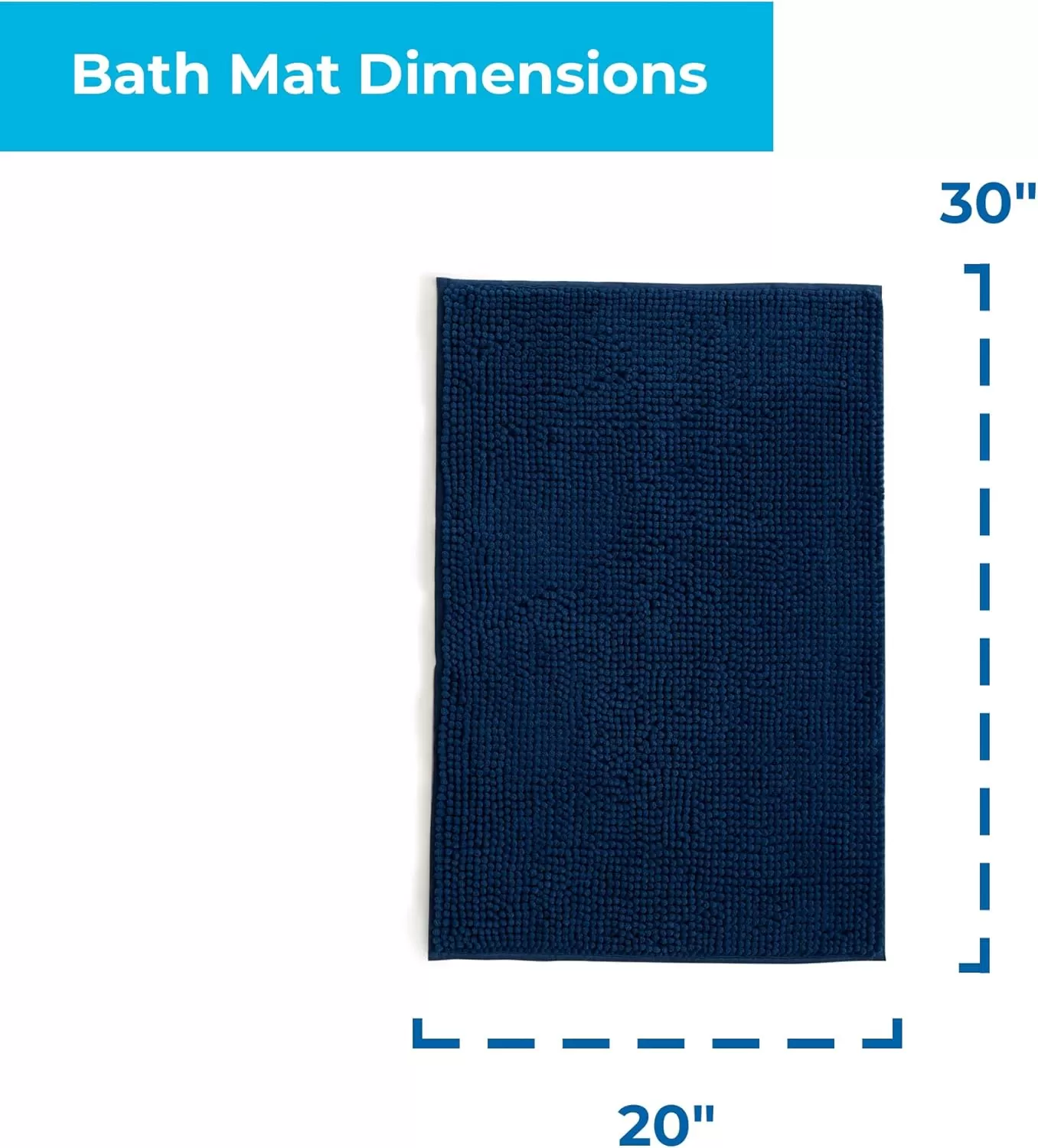 imageLinenspa Chenille Bath Mat 1 Piece Non Slip Water Absorbent Fast Drying Machine Washable Bath Rug For Bathroom  Dorm Room EssentialsNavy