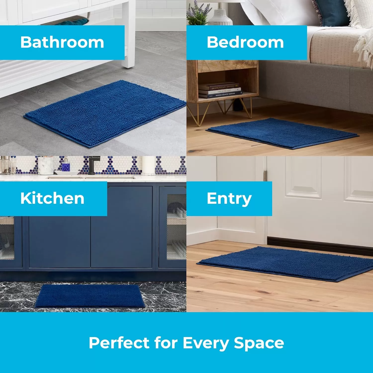 imageLinenspa Chenille Bath Mat 1 Piece Non Slip Water Absorbent Fast Drying Machine Washable Bath Rug For Bathroom  Dorm Room EssentialsNavy
