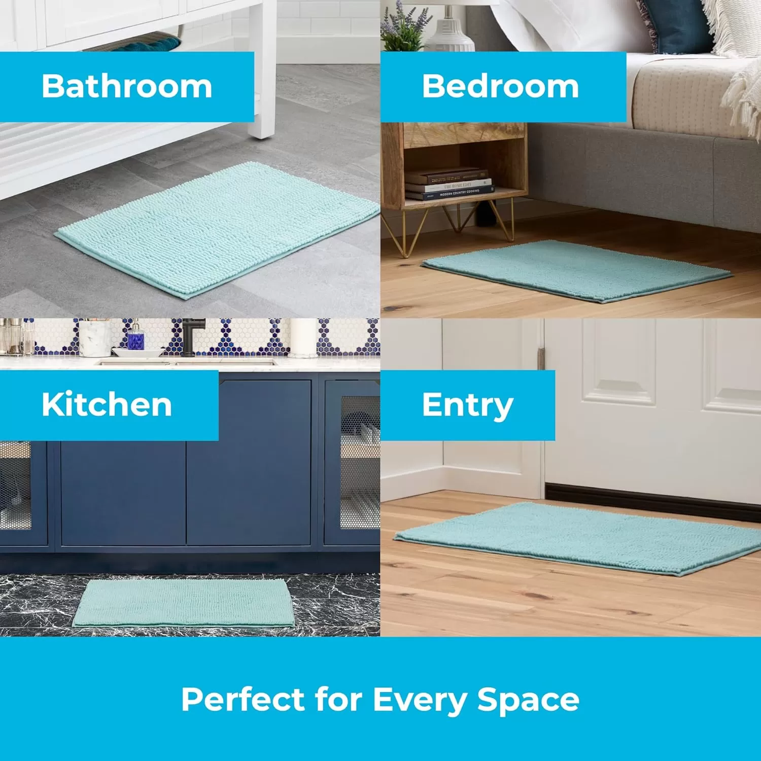 imageLinenspa Chenille Bath Mat 1 Piece Non Slip Water Absorbent Fast Drying Machine Washable Bath Rug For Bathroom  Dorm Room EssentialsTeal