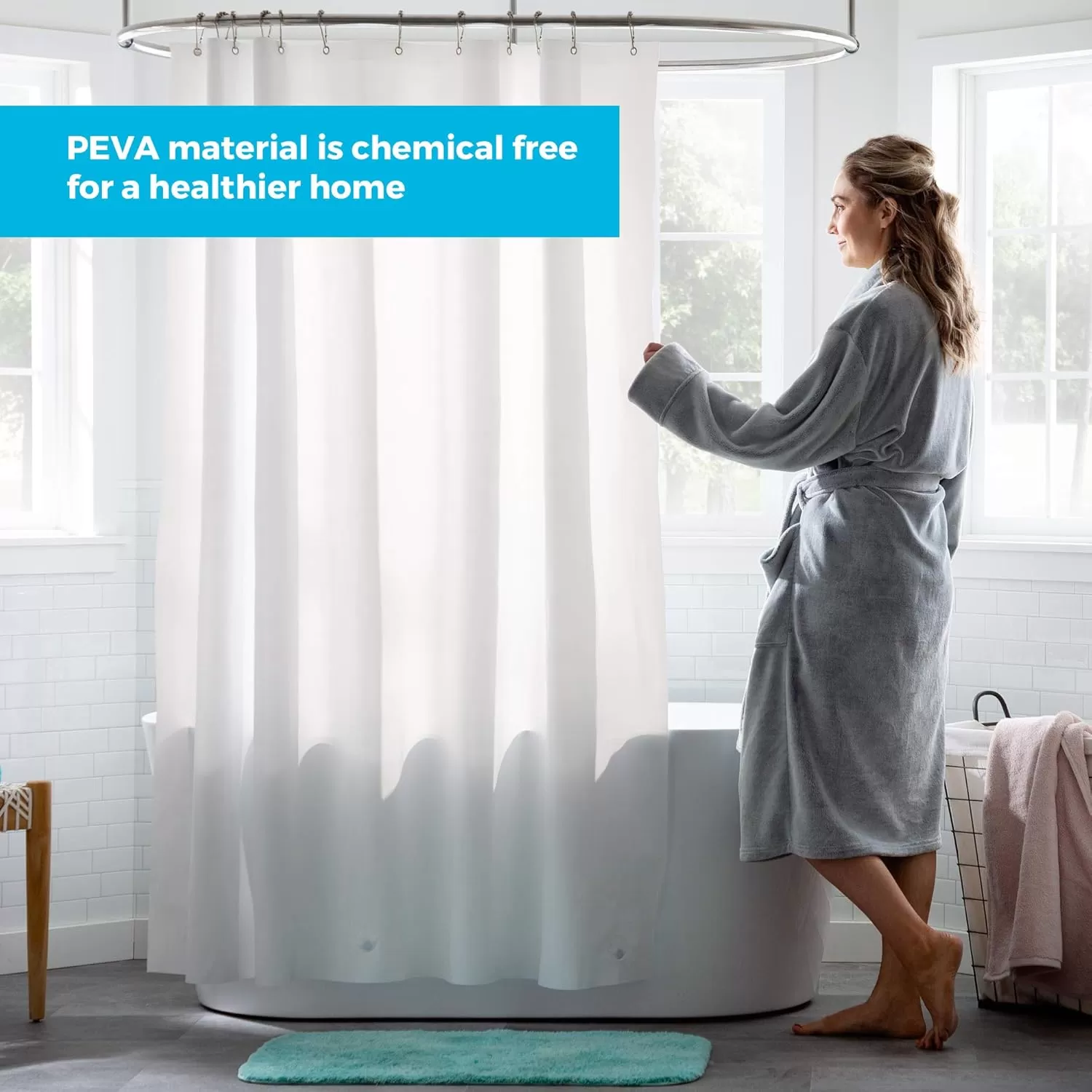 imageLinenspa Frosted 8G HeavyDuty Shower Curtain Liner  PEVA Waterproof Vinyl  72 x 72 Inch Shower Liner  Dorm Room EssentialsClear