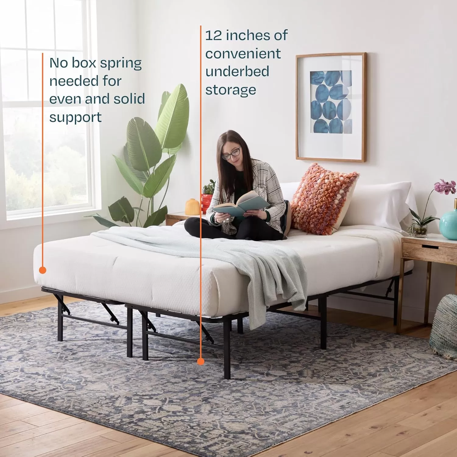 imageLinenspa Heavy Duty Metal Platform Bed Frame  No Box Spring Needed  Underbed Storage  Simple Tool Free Assembly  14 High  Sturdy  Steel Slats  Sleek Modern Design  Queen SizeCalifornia King