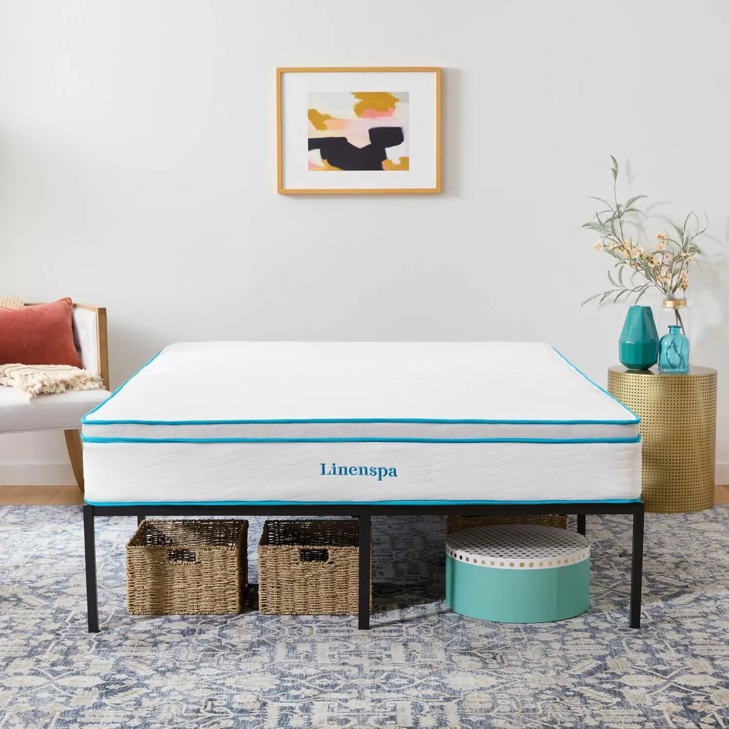 imageLinenspa Heavy Duty Metal Platform Bed Frame  No Box Spring Needed  Underbed Storage  Simple Tool Free Assembly  14 High  Sturdy  Steel Slats  Sleek Modern Design  Queen SizeCalifornia King