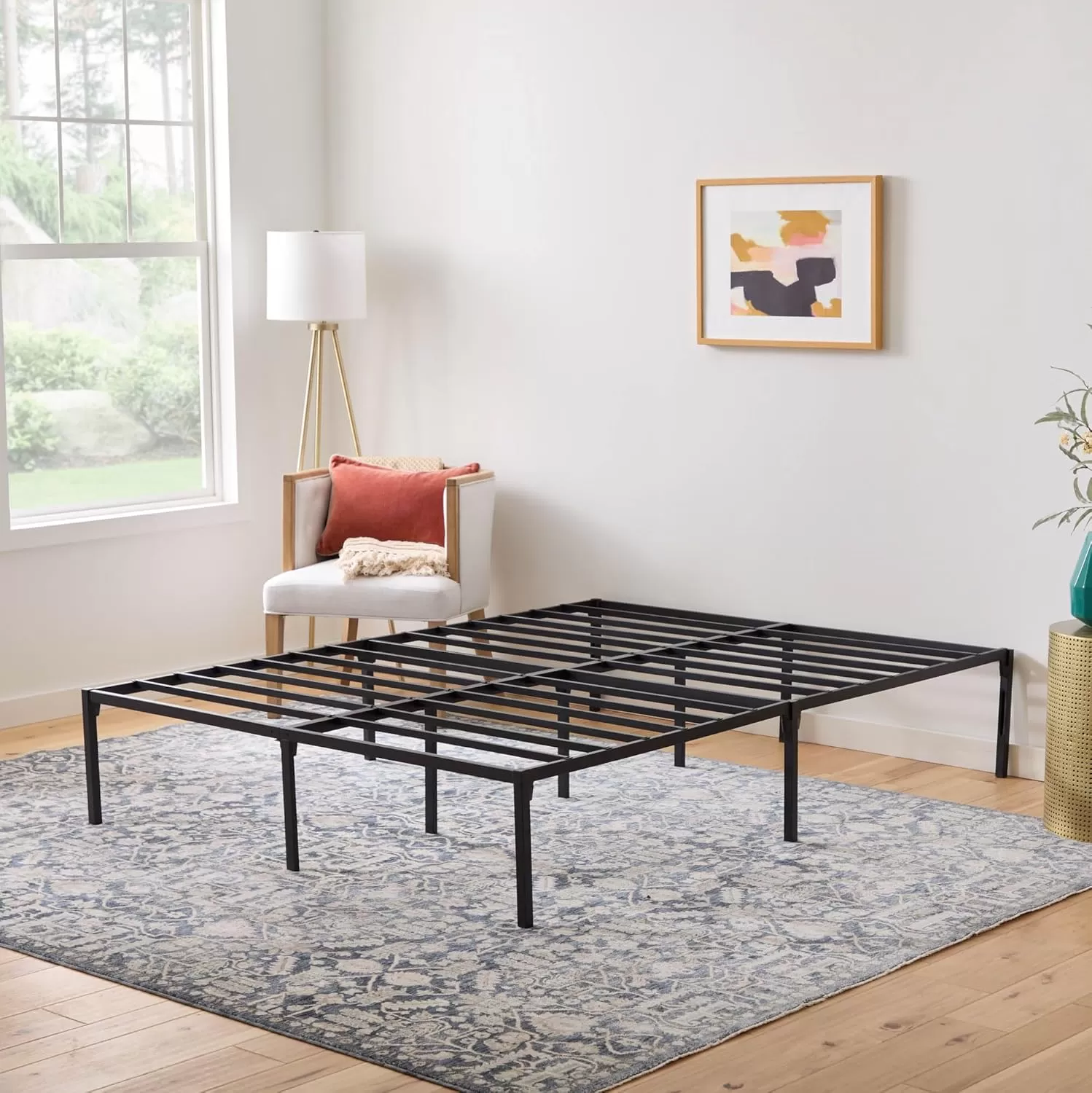 imageLinenspa Heavy Duty Metal Platform Bed Frame  No Box Spring Needed  Underbed Storage  Simple Tool Free Assembly  14 High  Sturdy  Steel Slats  Sleek Modern Design  Queen SizeTwin