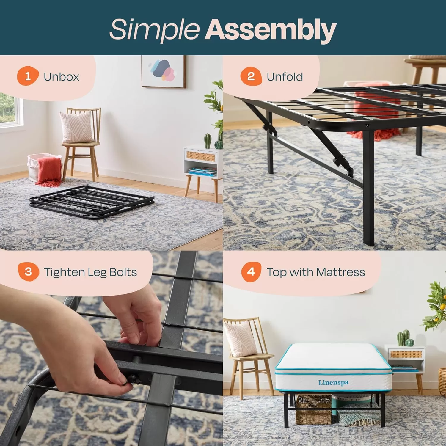 imageLinenspa Heavy Duty Metal Platform Bed Frame  No Box Spring Needed  Underbed Storage  Simple Tool Free Assembly  14 High  Sturdy  Steel Slats  Sleek Modern Design  Queen SizeTwin