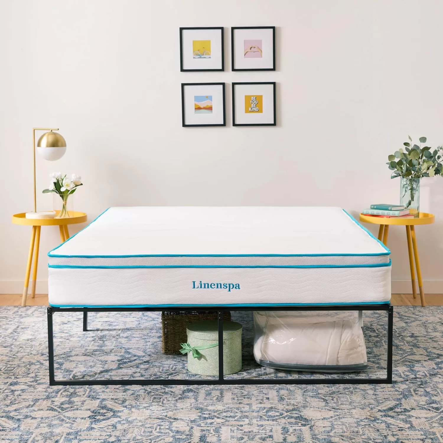 imageLinenspa Heavy Duty Metal Platform Bed Frame  No Box Spring Needed  Underbed Storage  Simple Tool Free Assembly  14 High  Sturdy  Steel Slats  Sleek Modern Design  Queen SizeTwin