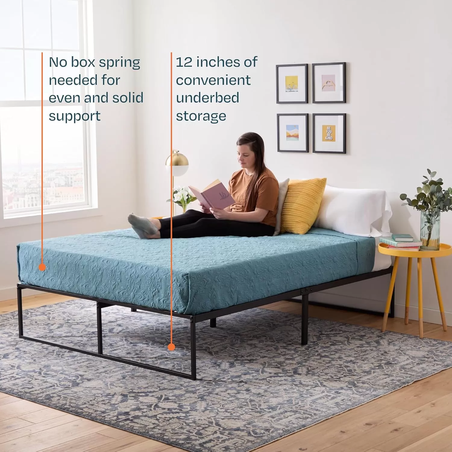 imageLinenspa Heavy Duty Metal Platform Bed Frame  No Box Spring Needed  Underbed Storage  Simple Tool Free Assembly  14 High  Sturdy  Steel Slats  Sleek Modern Design  Queen SizeTwin