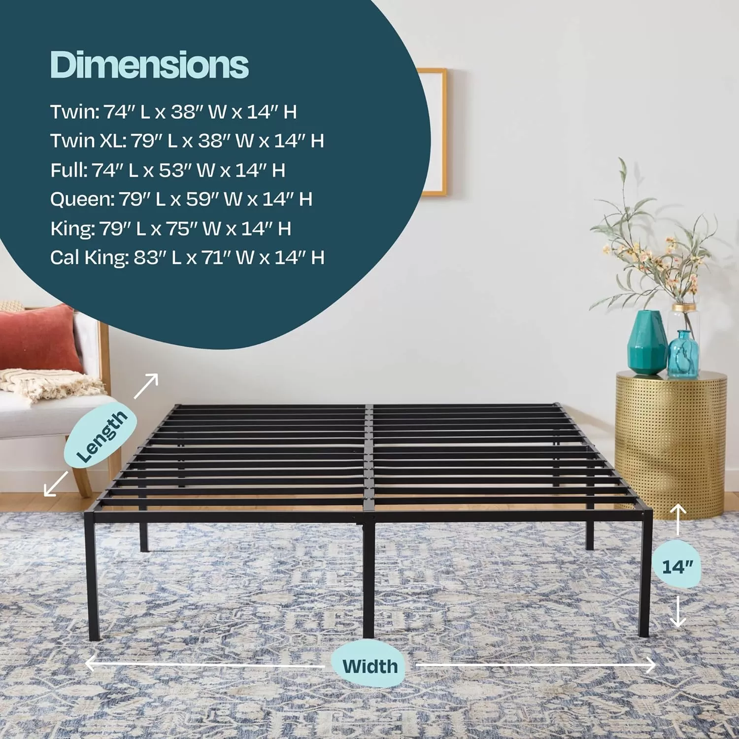 imageLinenspa Heavy Duty Metal Platform Bed Frame  No Box Spring Needed  Underbed Storage  Simple Tool Free Assembly  14 High  Sturdy  Steel Slats  Sleek Modern Design  Queen SizeFull