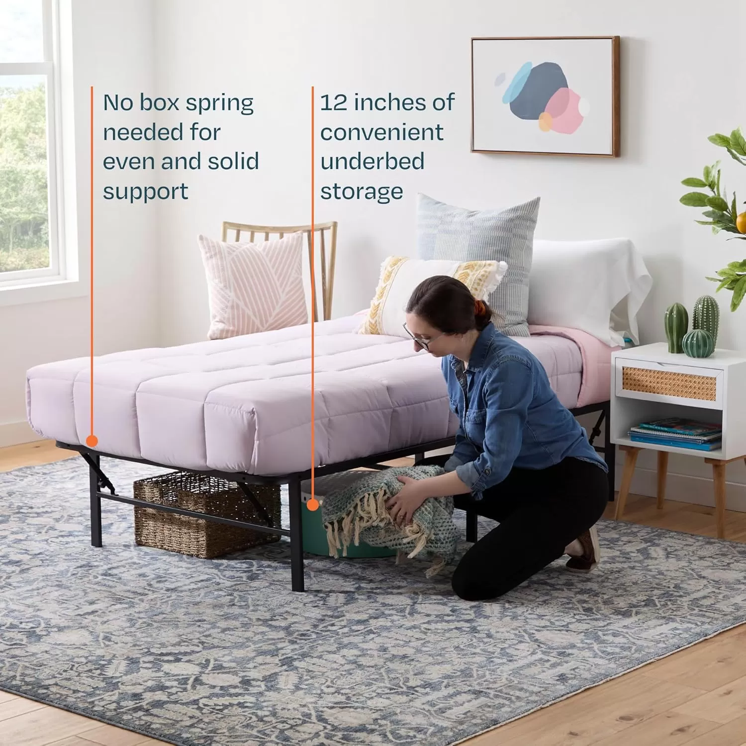 imageLinenspa Heavy Duty Metal Platform Bed Frame  No Box Spring Needed  Underbed Storage  Simple Tool Free Assembly  14 High  Sturdy  Steel Slats  Sleek Modern Design  Queen SizeTwin