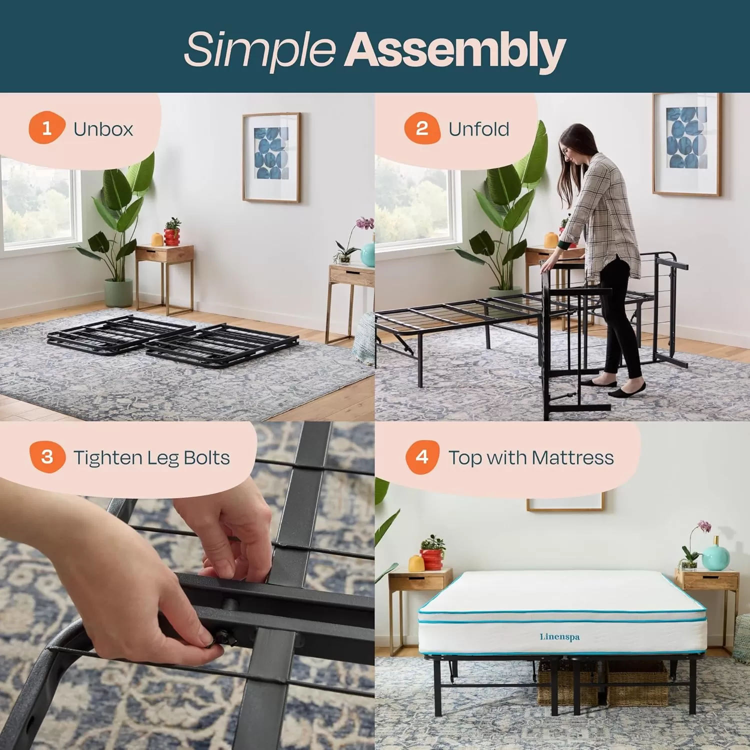 imageLinenspa Heavy Duty Metal Platform Bed Frame  No Box Spring Needed  Underbed Storage  Simple Tool Free Assembly  14 High  Sturdy  Steel Slats  Sleek Modern Design  Queen SizeCalifornia King