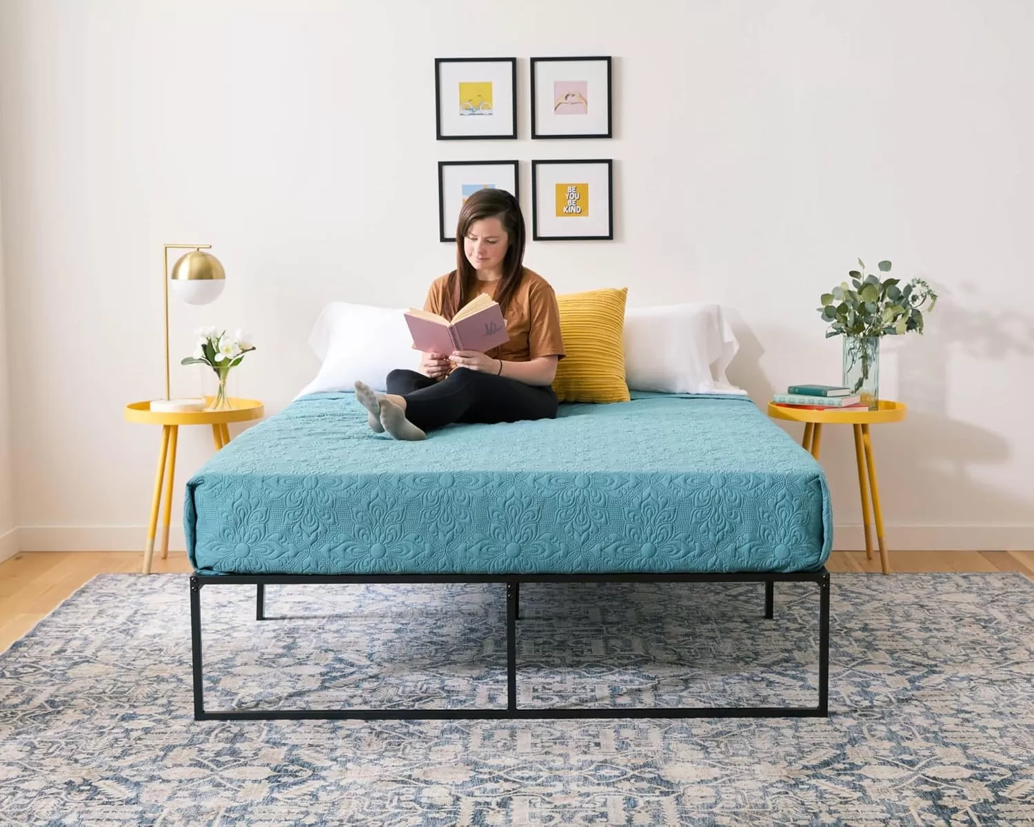 imageLinenspa Heavy Duty Metal Platform Bed Frame  No Box Spring Needed  Underbed Storage  Simple Tool Free Assembly  14 High  Sturdy  Steel Slats  Sleek Modern Design  Queen SizeFull
