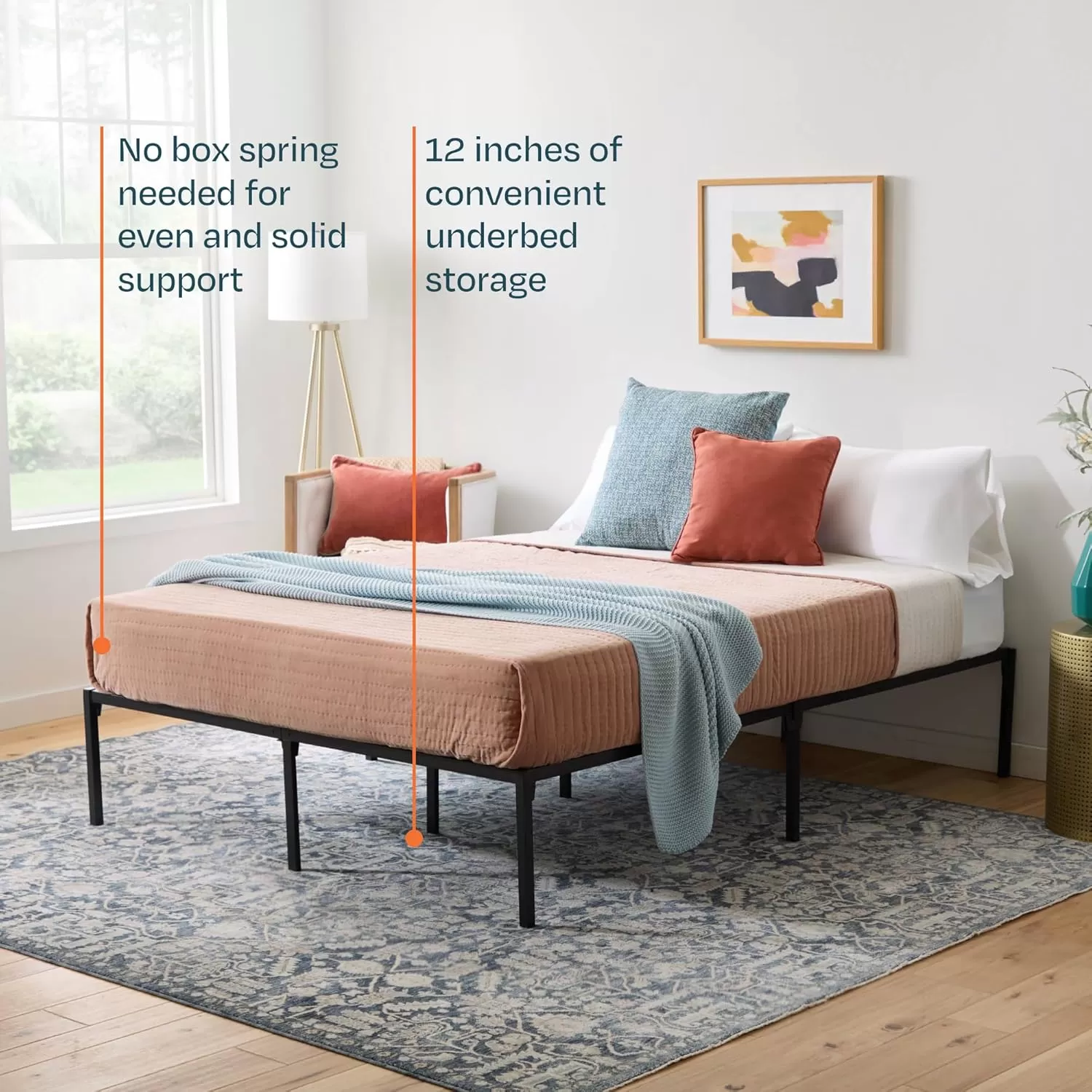imageLinenspa Heavy Duty Metal Platform Bed Frame  No Box Spring Needed  Underbed Storage  Simple Tool Free Assembly  14 High  Sturdy  Steel Slats  Sleek Modern Design  Queen SizeTwin