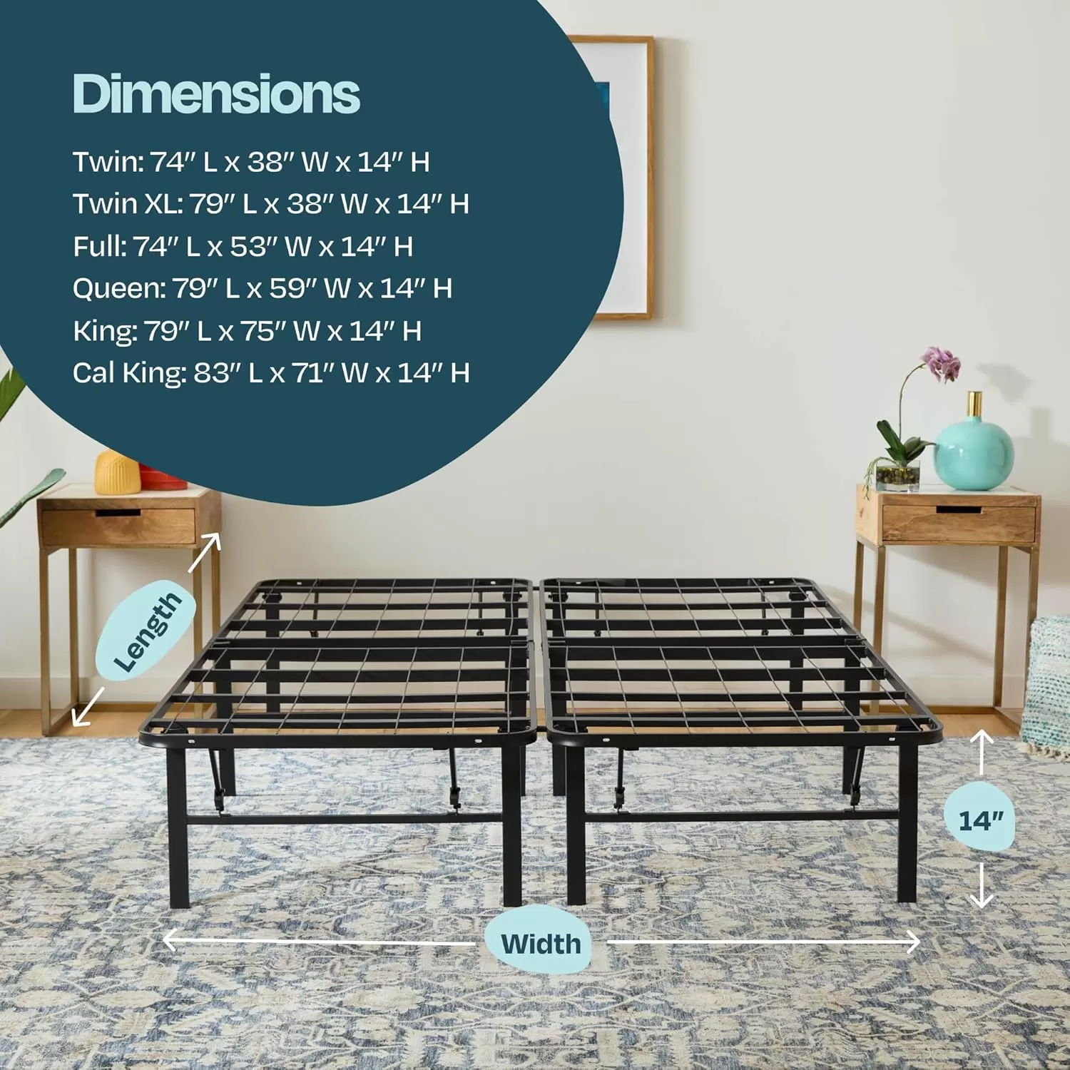 imageLinenspa Heavy Duty Metal Platform Bed Frame  No Box Spring Needed  Underbed Storage  Simple Tool Free Assembly  14 High  Sturdy  Steel Slats  Sleek Modern Design  Queen SizeFull