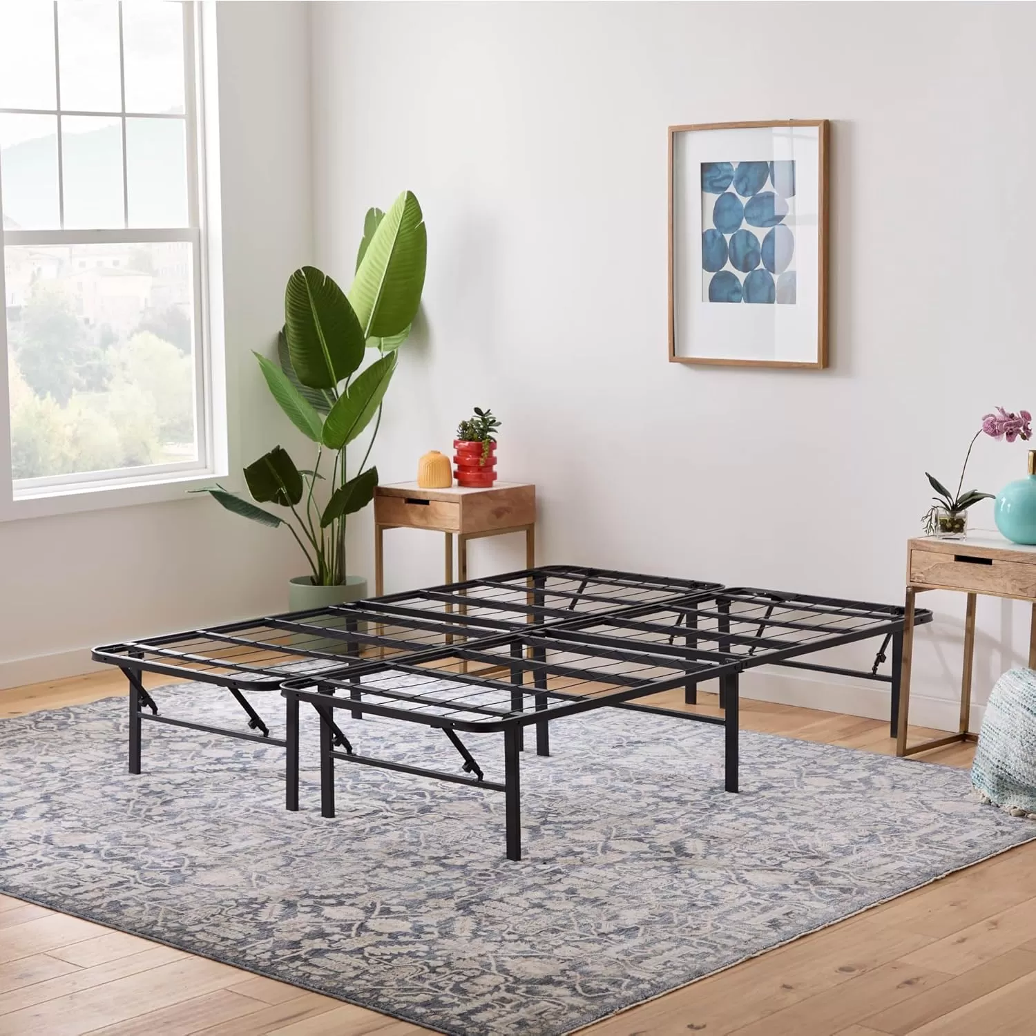 imageLinenspa Heavy Duty Metal Platform Bed Frame  No Box Spring Needed  Underbed Storage  Simple Tool Free Assembly  14 High  Sturdy  Steel Slats  Sleek Modern Design  Queen SizeCalifornia King
