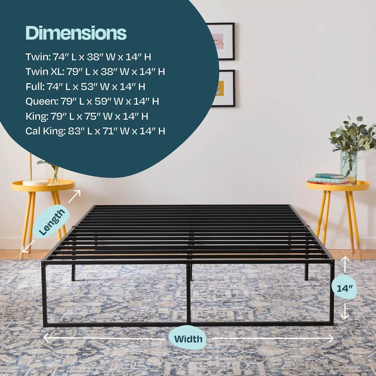 imageLinenspa Heavy Duty Metal Platform Bed Frame  No Box Spring Needed  Underbed Storage  Simple Tool Free Assembly  14 High  Sturdy  Steel Slats  Sleek Modern Design  Queen SizeTwin