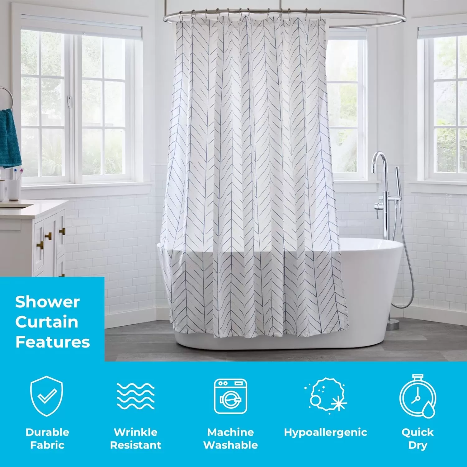 imageLinenspa Shower Curtain  Green Leaf Shower Curtain  Water Resistant Machine Washable Polyester Shower Curtain  Dorm Room EssentialsBlue Herringbone
