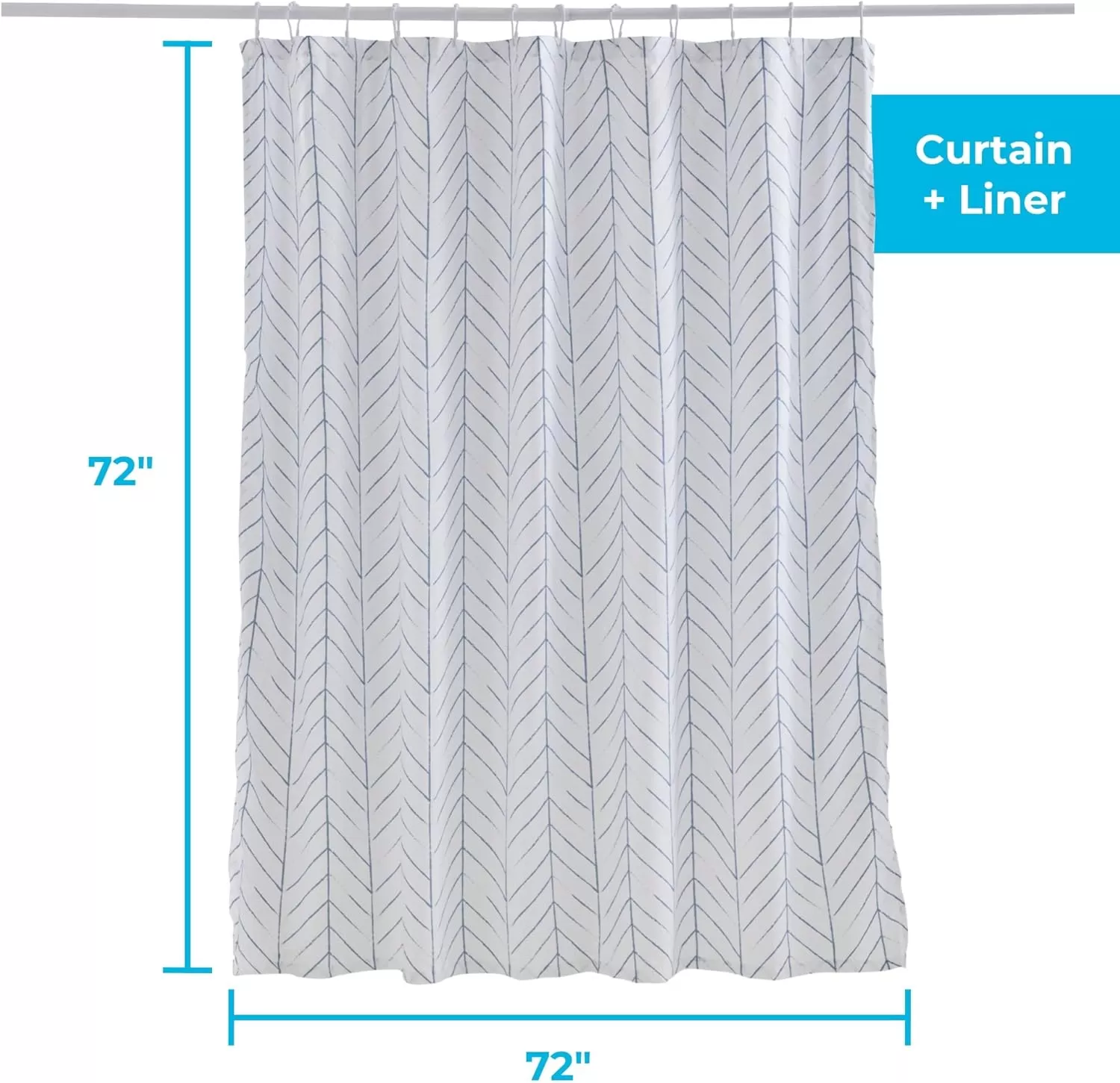 imageLinenspa Shower Curtain  Green Leaf Shower Curtain  Water Resistant Machine Washable Polyester Shower Curtain  Dorm Room EssentialsBlue Herringbone
