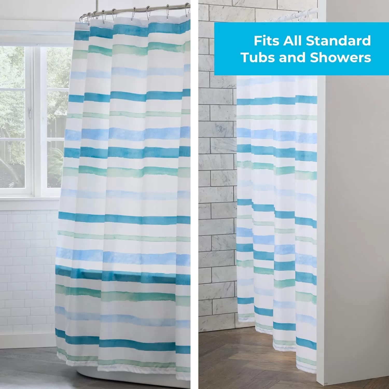 imageLinenspa Shower Curtain  Green Leaf Shower Curtain  Water Resistant Machine Washable Polyester Shower Curtain  Dorm Room EssentialsBlue Ocean Stripe