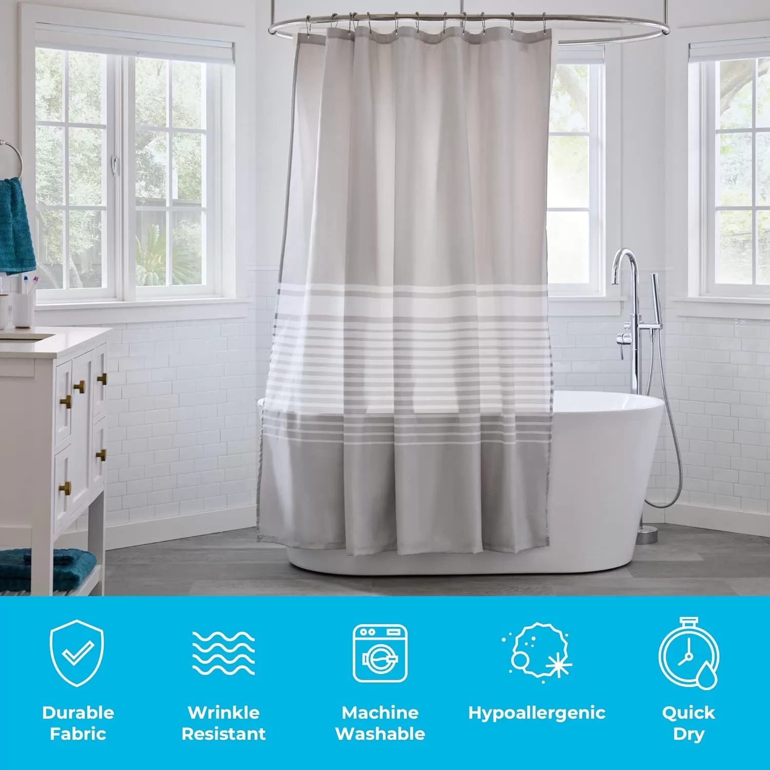imageLinenspa Shower Curtain  Green Leaf Shower Curtain  Water Resistant Machine Washable Polyester Shower Curtain  Dorm Room EssentialsGray Stripe