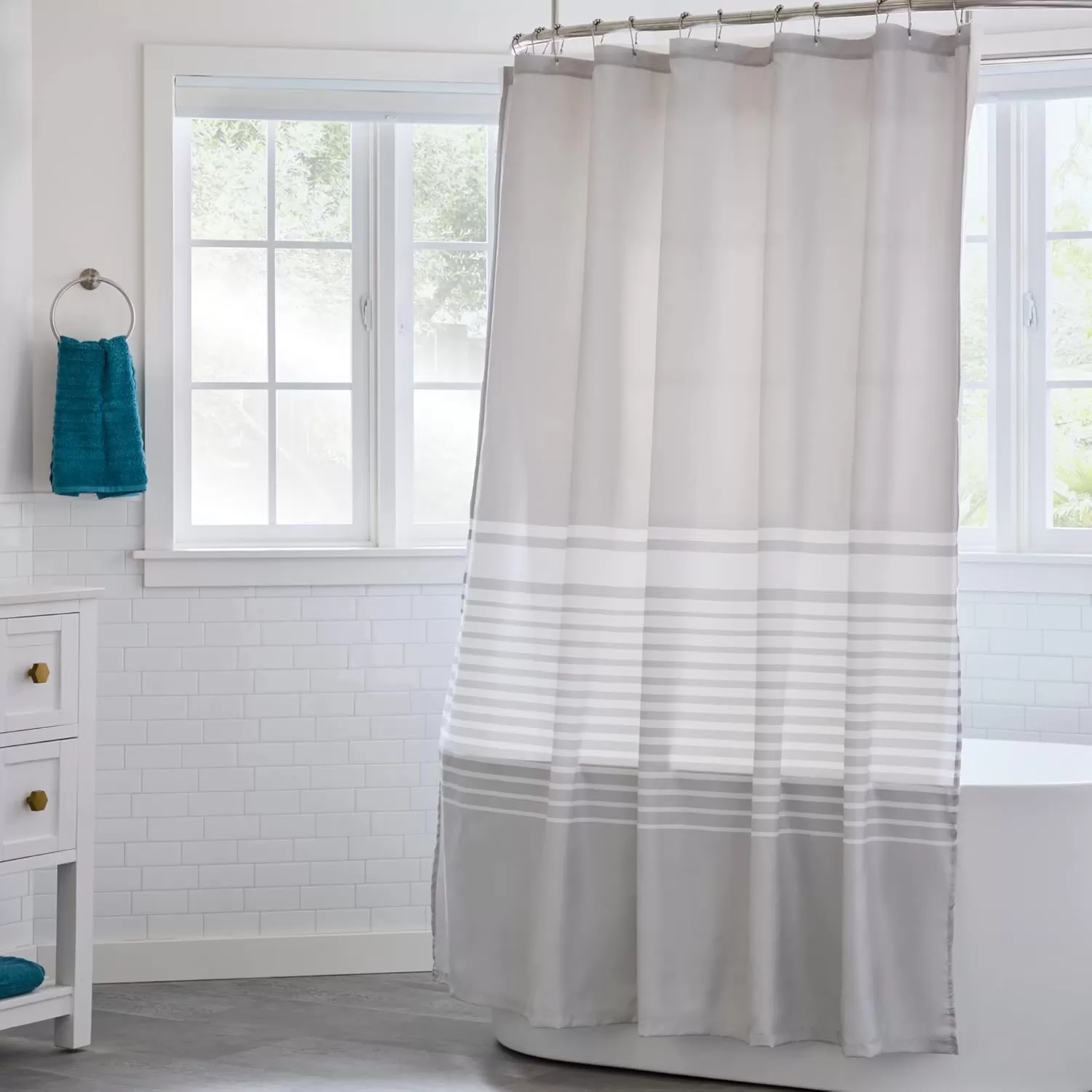 imageLinenspa Shower Curtain  Green Leaf Shower Curtain  Water Resistant Machine Washable Polyester Shower Curtain  Dorm Room EssentialsGray Stripe