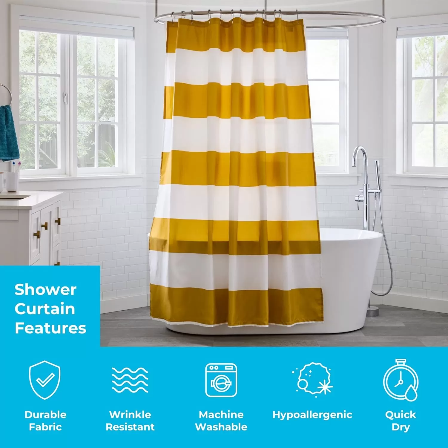 imageLinenspa Shower Curtain  Green Leaf Shower Curtain  Water Resistant Machine Washable Polyester Shower Curtain  Dorm Room EssentialsYellow Rugby Stripe