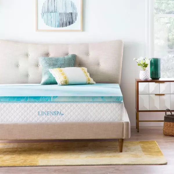imageLINENSPA 3 Inch Gel Swirl Memory Foam Mattress Topper  Cooling Gel Infused  Pressure Relieving  CertiPUR Certified  QueenFull