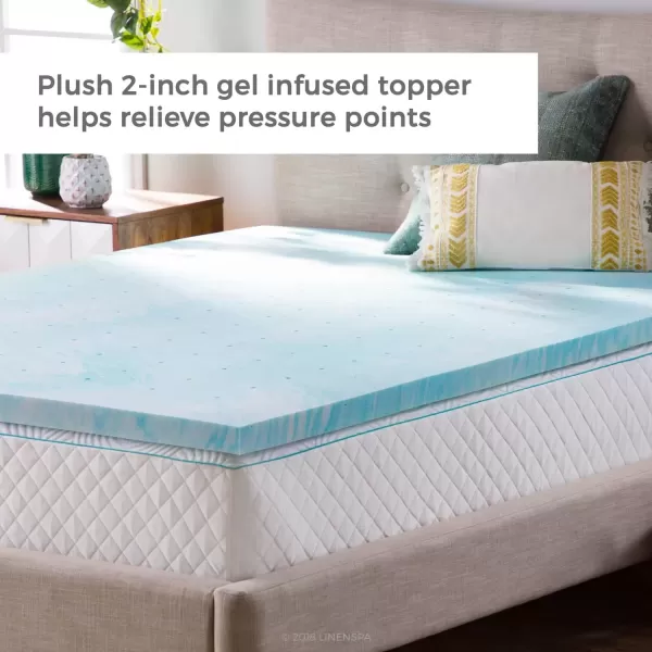 imageLINENSPA 3 Inch Gel Swirl Memory Foam Mattress Topper  Cooling Gel Infused  Pressure Relieving  CertiPUR Certified  QueenFull