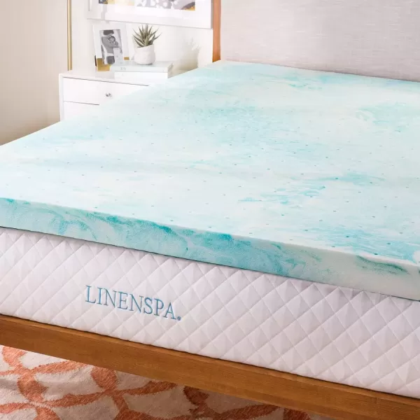 imageLINENSPA 3 Inch Gel Swirl Memory Foam Mattress Topper  Cooling Gel Infused  Pressure Relieving  CertiPUR Certified  QueenFull