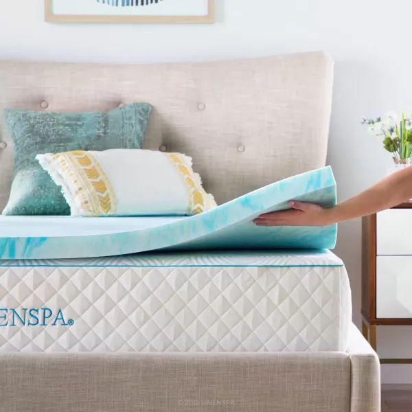 imageLINENSPA 3 Inch Gel Swirl Memory Foam Mattress Topper  Cooling Gel Infused  Pressure Relieving  CertiPUR Certified  QueenKing