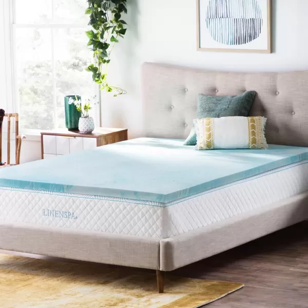 imageLINENSPA 3 Inch Gel Swirl Memory Foam Mattress Topper  Cooling Gel Infused  Pressure Relieving  CertiPUR Certified  QueenQueen