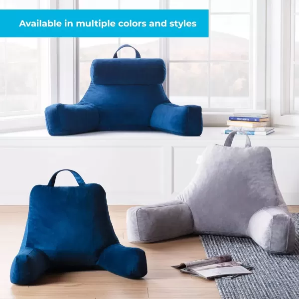 imageLINENSPA Reading Pillow with Shredded Memory Foam Back Pillow for Sitting in Bed Reading Gaming Watching TV  Chair Pillow with Arms Dorm Room Essentials StoneNavy