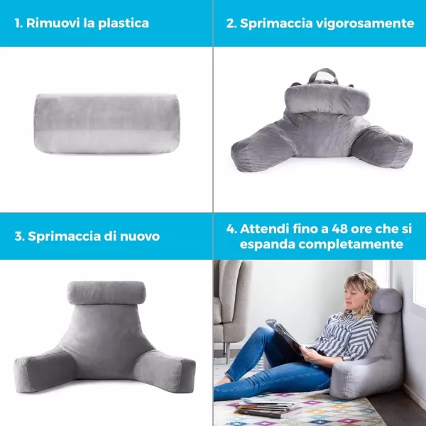 imageLINENSPA Reading Pillow with Shredded Memory Foam Back Pillow for Sitting in Bed Reading Gaming Watching TV  Chair Pillow with Arms Dorm Room Essentials StoneStone
