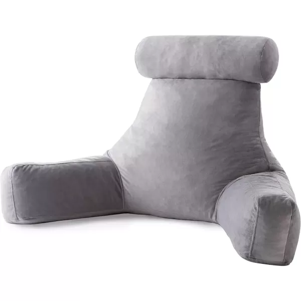 imageLINENSPA Reading Pillow with Shredded Memory Foam Back Pillow for Sitting in Bed Reading Gaming Watching TV  Chair Pillow with Arms Dorm Room Essentials StoneStone