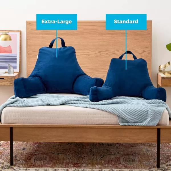 imageLINENSPA Reading Pillow with Shredded Memory Foam Back Pillow for Sitting in Bed Reading Gaming Watching TV  Chair Pillow with Arms Dorm Room Essentials StoneNavy