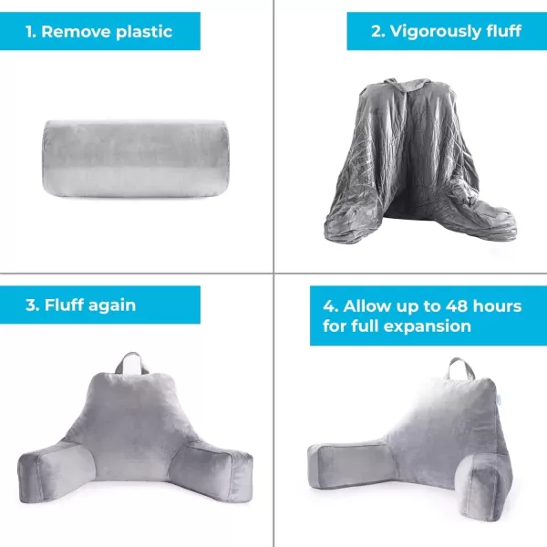 imageLINENSPA Reading Pillow with Shredded Memory Foam Back Pillow for Sitting in Bed Reading Gaming Watching TV  Chair Pillow with Arms Dorm Room Essentials StoneStone