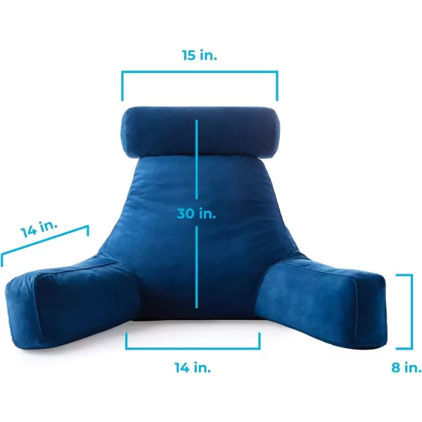 imageLINENSPA Reading Pillow with Shredded Memory Foam Back Pillow for Sitting in Bed Reading Gaming Watching TV  Chair Pillow with Arms Dorm Room Essentials StoneNavy