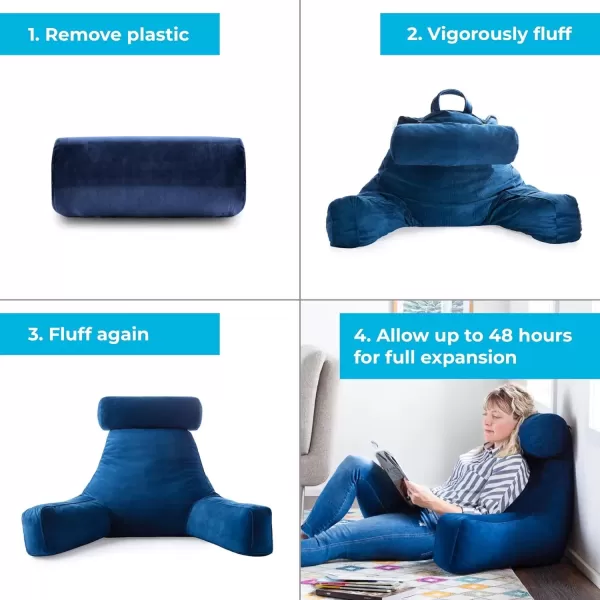 imageLINENSPA Reading Pillow with Shredded Memory Foam Back Pillow for Sitting in Bed Reading Gaming Watching TV  Chair Pillow with Arms Dorm Room Essentials StoneNavy