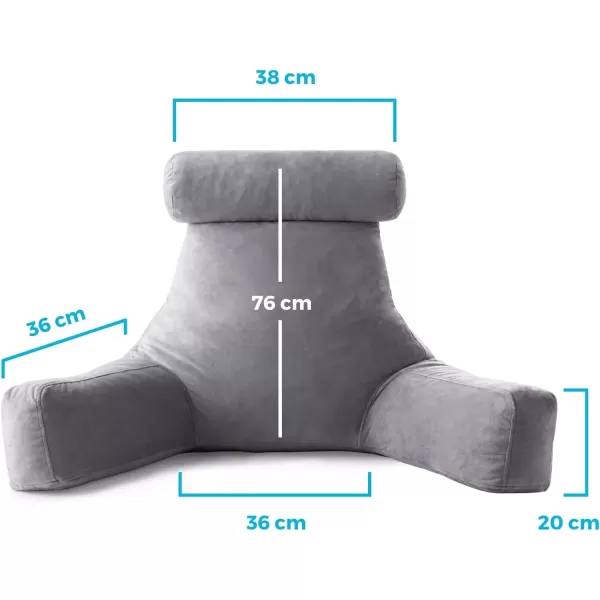 imageLINENSPA Reading Pillow with Shredded Memory Foam Back Pillow for Sitting in Bed Reading Gaming Watching TV  Chair Pillow with Arms Dorm Room Essentials StoneStone