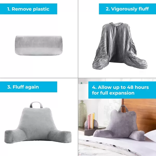 imageLINENSPA Reading Pillow with Shredded Memory Foam Back Pillow for Sitting in Bed Reading Gaming Watching TV  Chair Pillow with Arms Dorm Room Essentials StoneStone