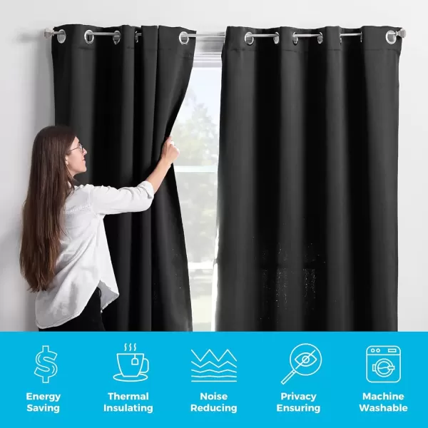 imageLinenspa 85 Blackout Curtain 2 Panels Set  Black Curtains 108 Inch Length  Thermal Insulated Noise Reducing  Dorm Room EssentialsBlack