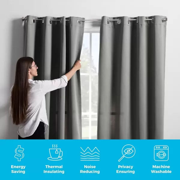 imageLinenspa 85 Blackout Curtain 2 Panels Set  Black Curtains 108 Inch Length  Thermal Insulated Noise Reducing  Dorm Room EssentialsGrey