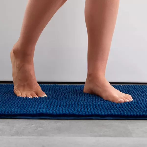 imageLinenspa Chenille Bath Mat 1 Piece Non Slip Water Absorbent Fast Drying Machine Washable Bath Rug For Bathroom  Dorm Room EssentialsNavy