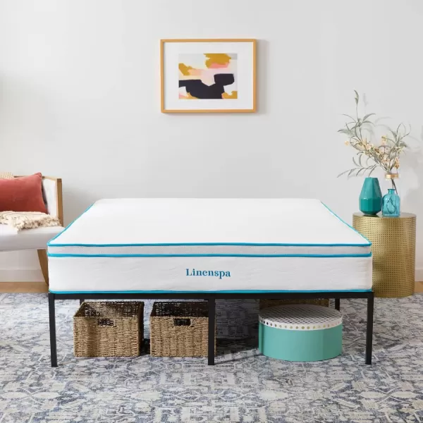 imageLinenspa Heavy Duty Metal Platform Bed Frame  No Box Spring Needed  Underbed Storage  Simple Tool Free Assembly  14 High  Sturdy  Steel Slats  Sleek Modern Design  Queen SizeCalifornia King