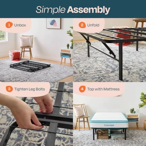 imageLinenspa Heavy Duty Metal Platform Bed Frame  No Box Spring Needed  Underbed Storage  Simple Tool Free Assembly  14 High  Sturdy  Steel Slats  Sleek Modern Design  Queen SizeTwin
