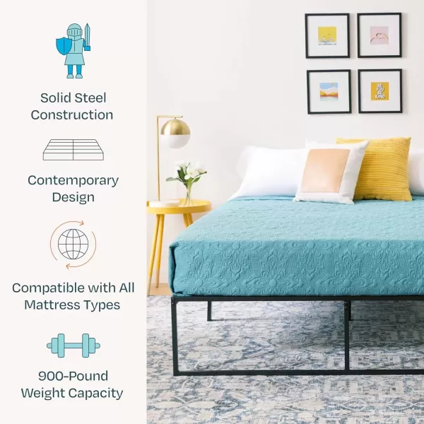 imageLinenspa Heavy Duty Metal Platform Bed Frame  No Box Spring Needed  Underbed Storage  Simple Tool Free Assembly  14 High  Sturdy  Steel Slats  Sleek Modern Design  Queen SizeTwin