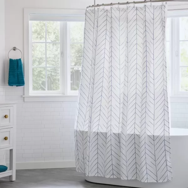 imageLinenspa Shower Curtain  Green Leaf Shower Curtain  Water Resistant Machine Washable Polyester Shower Curtain  Dorm Room EssentialsBlue Herringbone