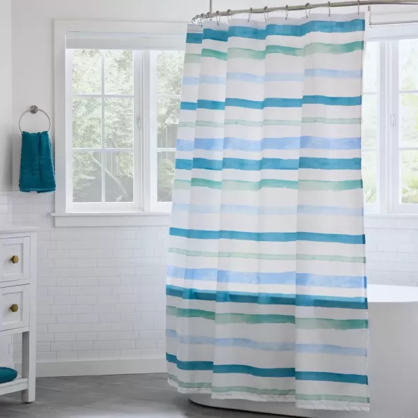 imageLinenspa Shower Curtain  Green Leaf Shower Curtain  Water Resistant Machine Washable Polyester Shower Curtain  Dorm Room EssentialsBlue Ocean Stripe
