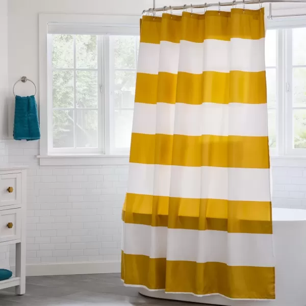 imageLinenspa Shower Curtain  Green Leaf Shower Curtain  Water Resistant Machine Washable Polyester Shower Curtain  Dorm Room EssentialsYellow Rugby Stripe