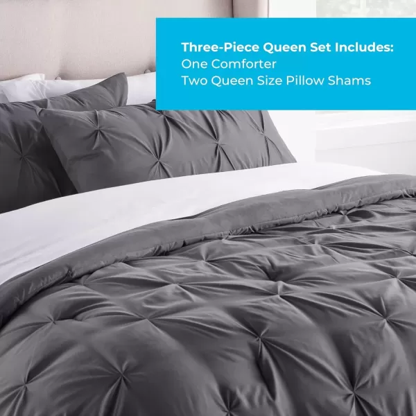 imageLINENSPA All Season Hypoallergenic Down Alternative Microfiber Comforter Twin Ash GrayWhitePinch PleatGrey
